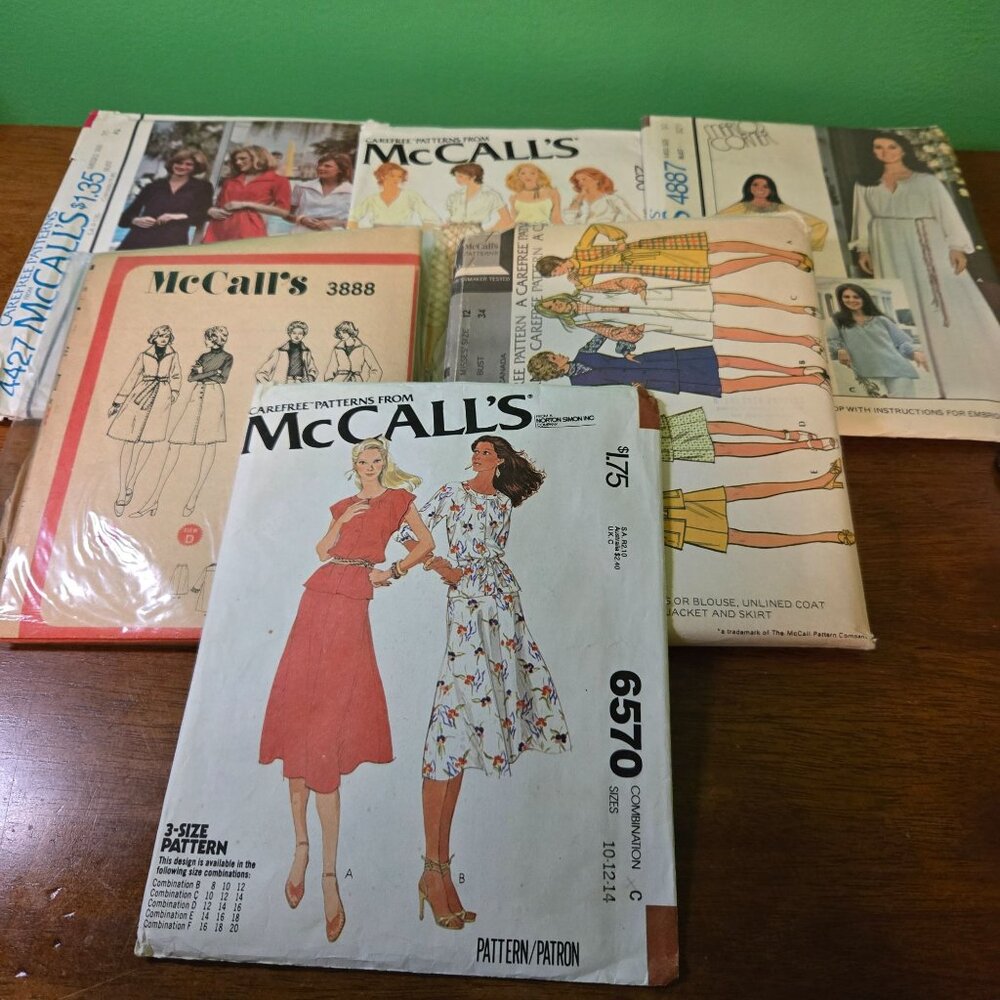 McCalls Womens sewing pattern mixed lot vintage 70s/80s dresses